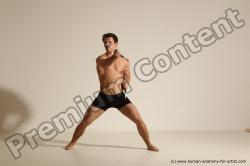 Underwear Fighting with axe Man White Muscular Short Brown Dynamic poses Academic